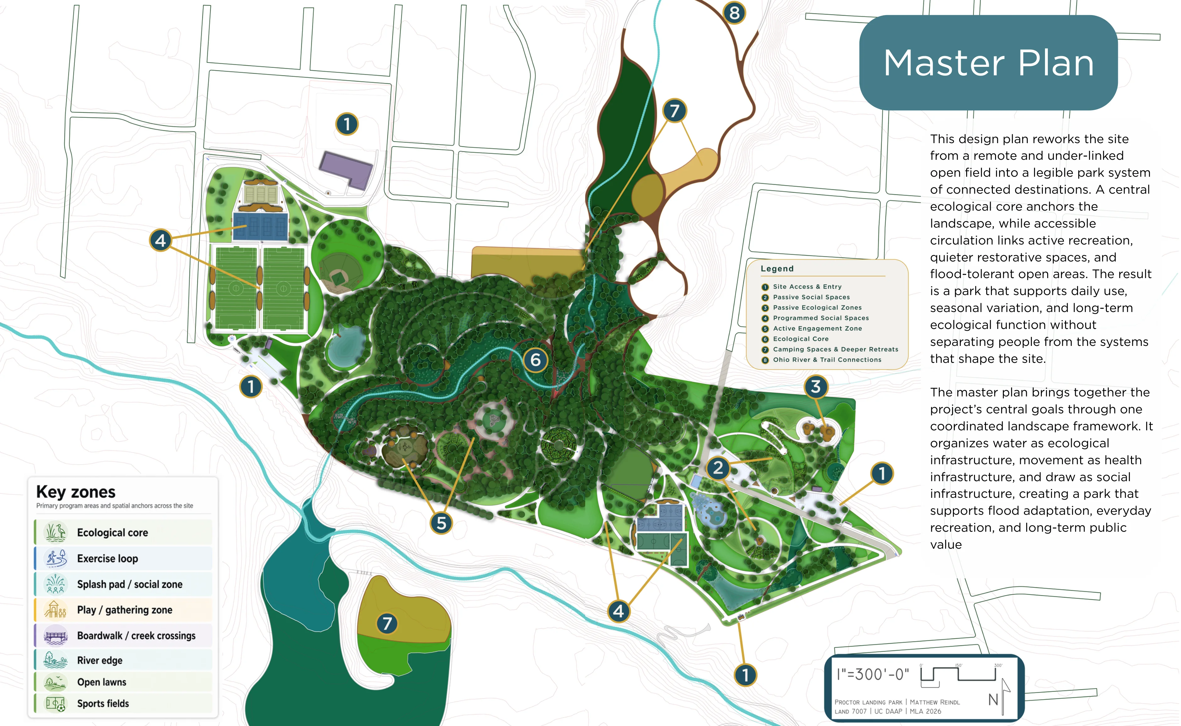 Proctor Landing Park master plan — seamless composite of booklet pages 24–25
